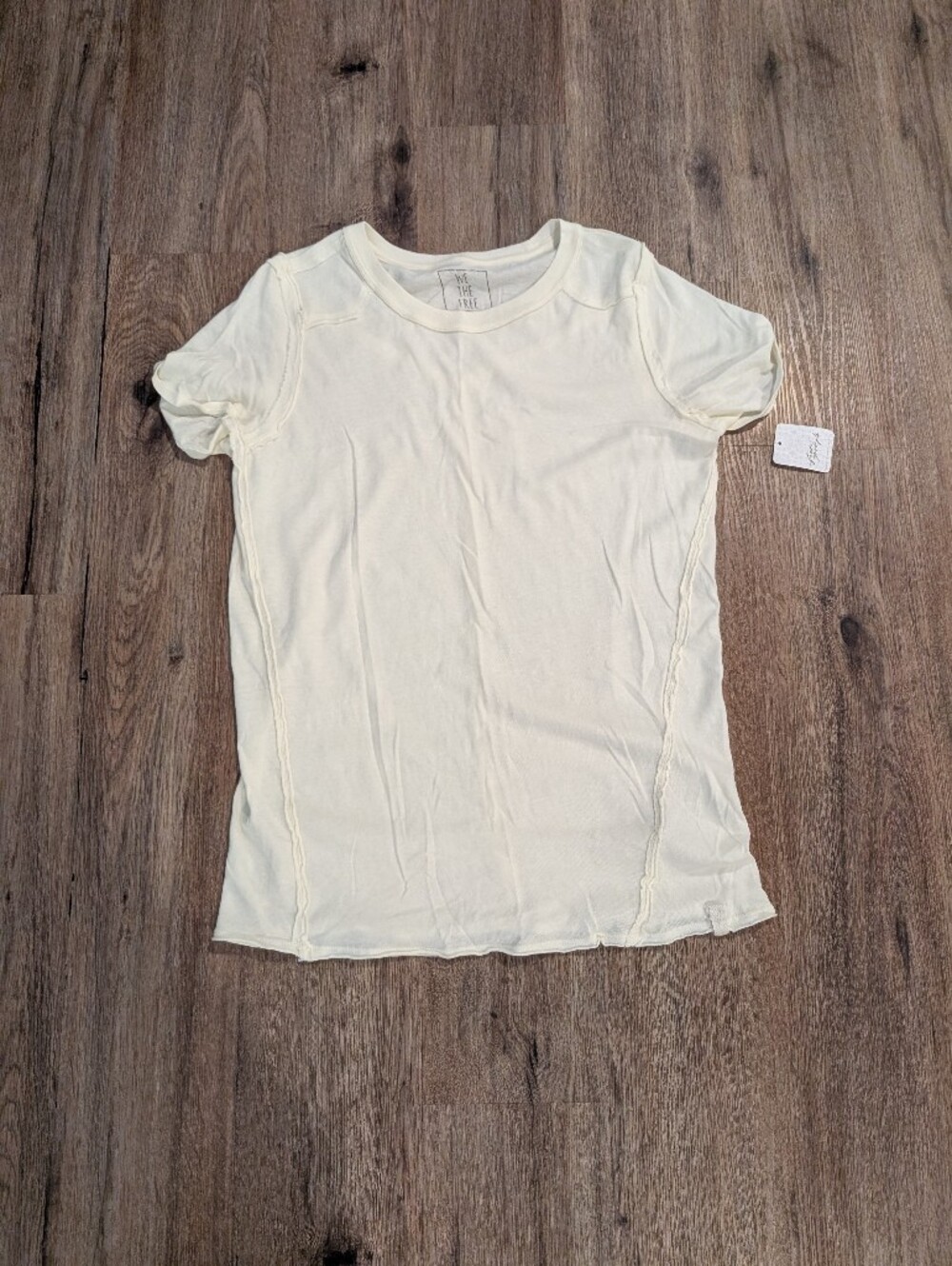 Free People Women's Cream Short-Sleeve Seam Detail Tee